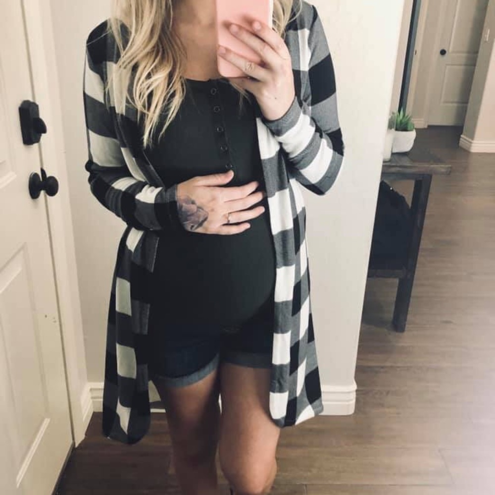 White and Black Plaid Cardigan